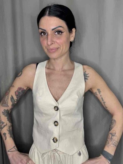 Berna - Gilet lino - W 253117-158 - Burro