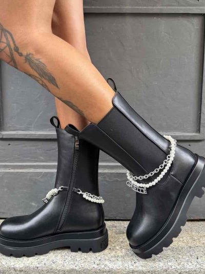 Gaelle Paris - Beatles boots con catena gioiello - GACAW01520 - Nero