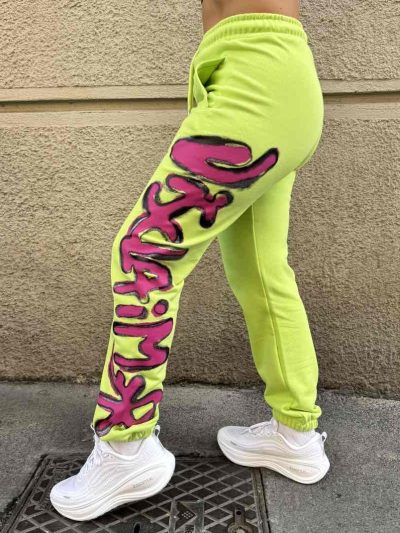 Disclaimer - Pantalone donna in felpa  - 25IDS55155 - Giallo Lime/Stampa Borgogna