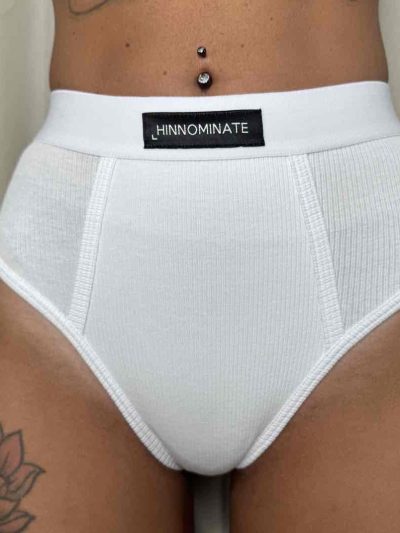 Hinnominate - Slip sgambato a vita alta in costina con elastico e etichetta - HMUWW00022 - Bianco