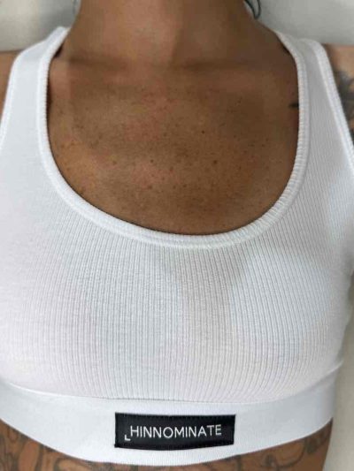 Hinnominate - Top in costina con elastico e etichetta - HMUWW00021 - Bianco