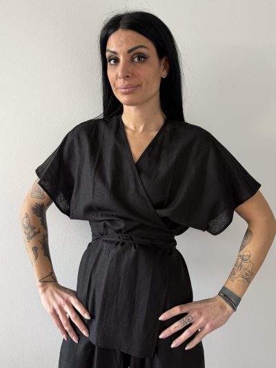 Hinnominate - Camicia in lino smanicata con cintura in vita - HMABW02634 - Nero