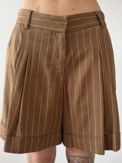 Hinnominate - Short con risvolto e pences in lino gessato - HMABW02657 - Moka