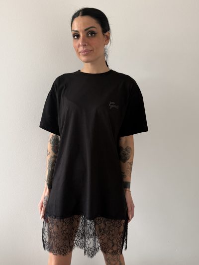 Gaelle Paris - Abito paricollo mezza manica in jersey con pizzo - GAABW09344 - Nero