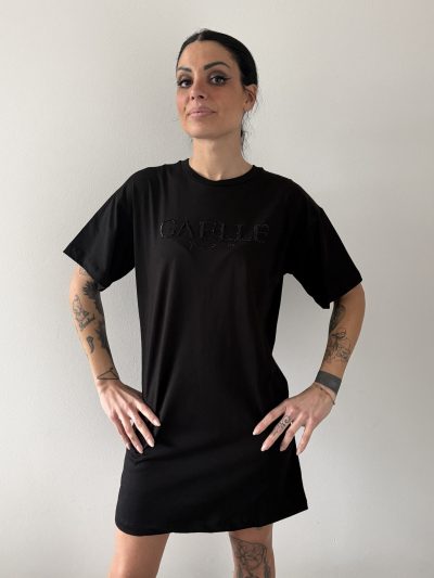 Gaelle Paris - Abito corto paricollo in mezza manica con ricamo - GAABW09253 - Nero