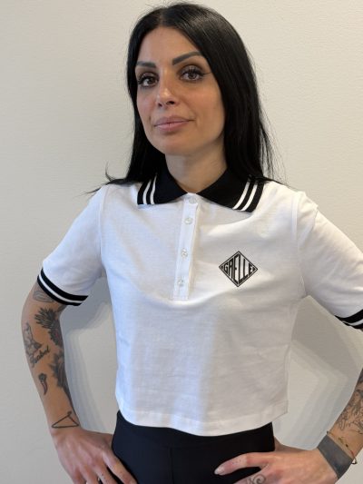 Gaelle Paris - T-shirt crop mezza manica con collo e logo - GAABW09320 - Bianco