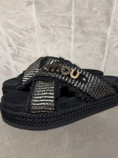 Mou - Criss-cross rope sandal raffia - MU.SW451009K - Raffia metal black