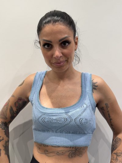 Gaelle Paris - Top in maglia traforata - GAABW09403 - Celeste polvere