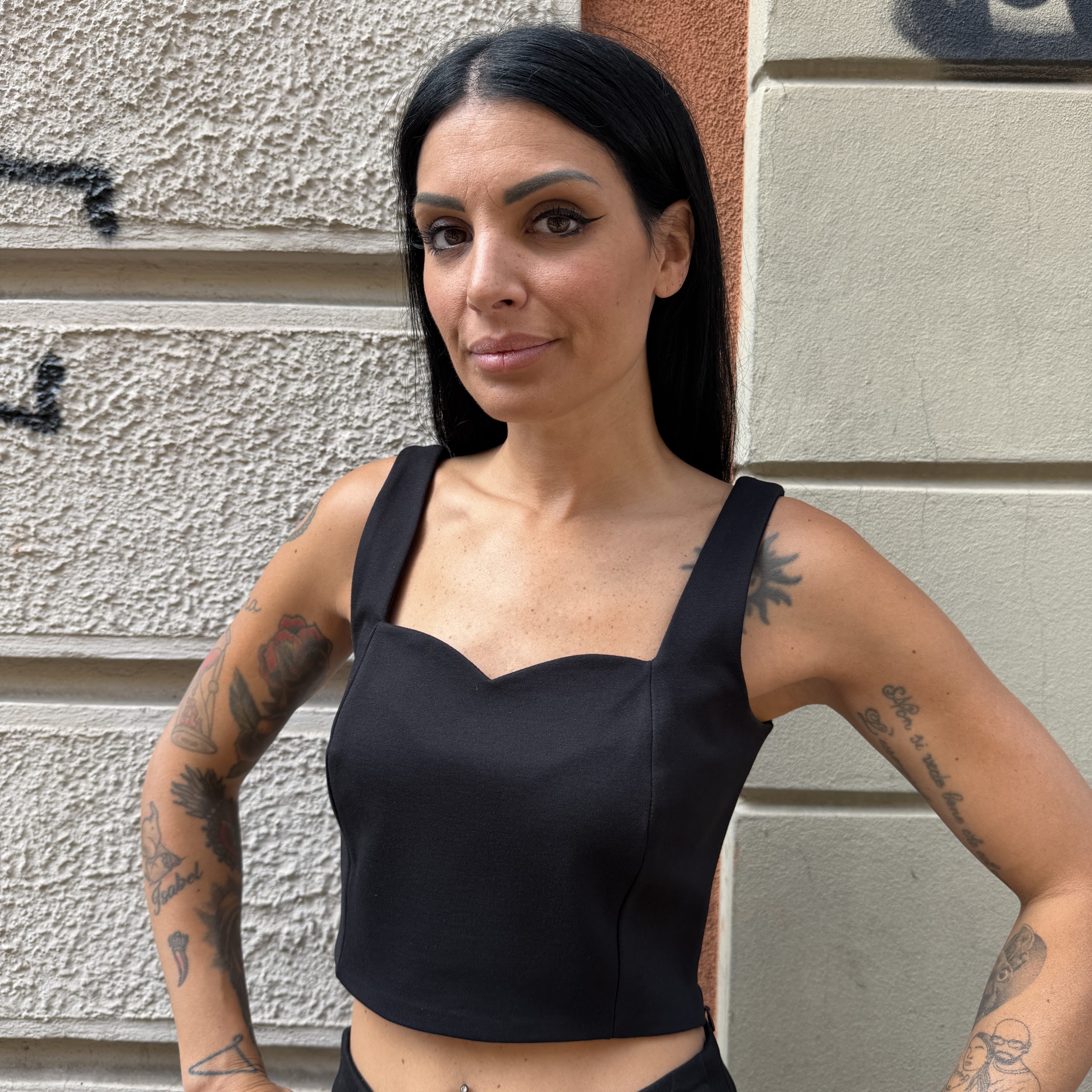 Berna - Crop top punto milano - W 264075-1 - Nero