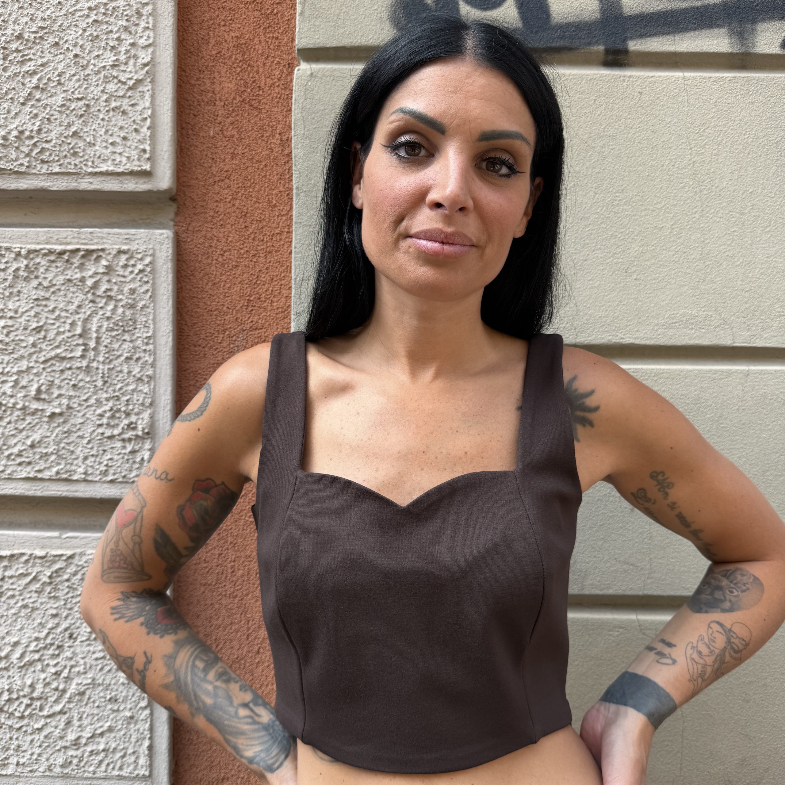 Berna - Crop top punto milano - W 264075-66 - Marrone
