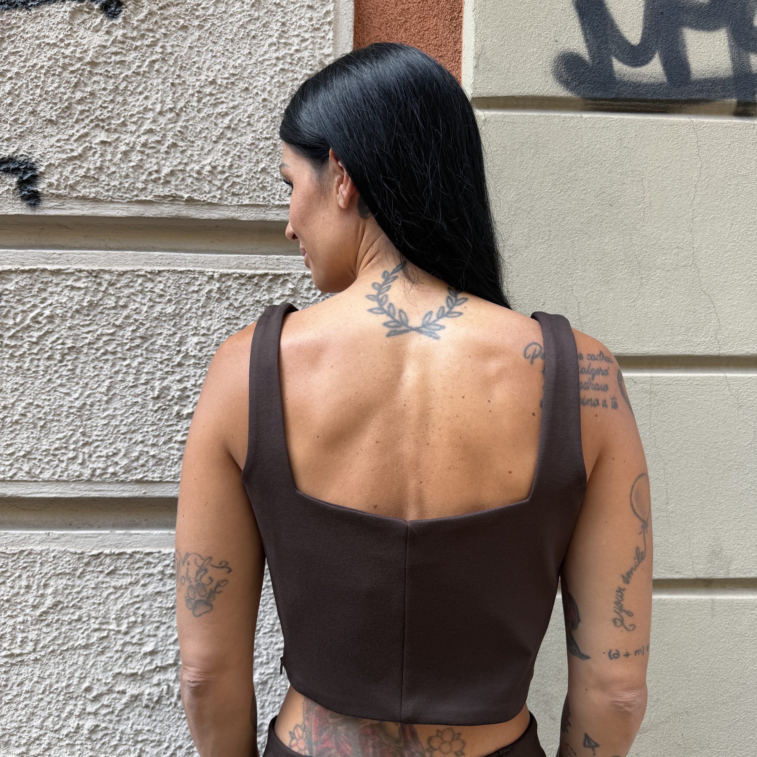 Berna - Crop top punto milano - W 264075-66 - Marrone - immagine 2