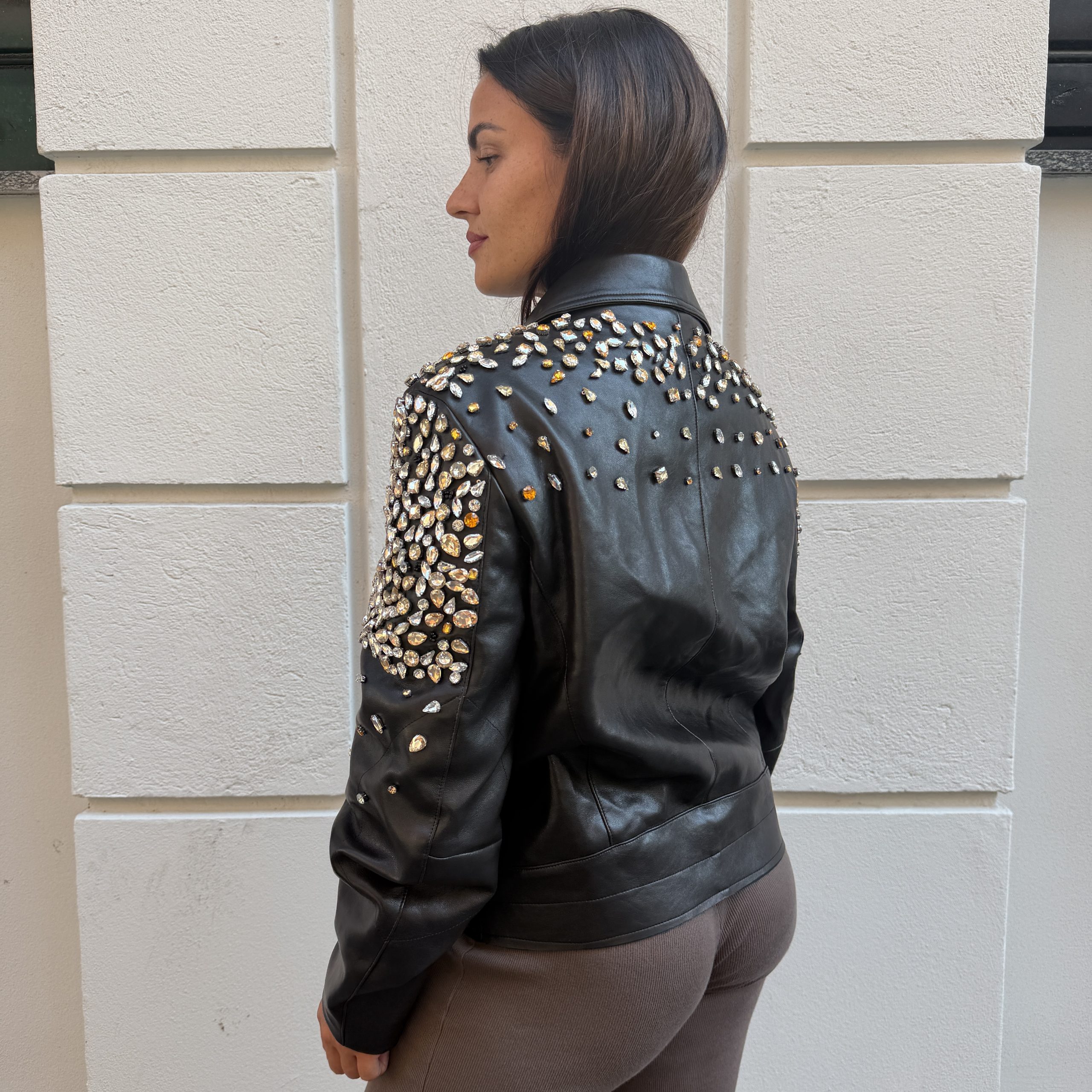 Odi et amo - Giubbino ecopelle pietre e strass - AEOD0061 - Marrone - immagine 2