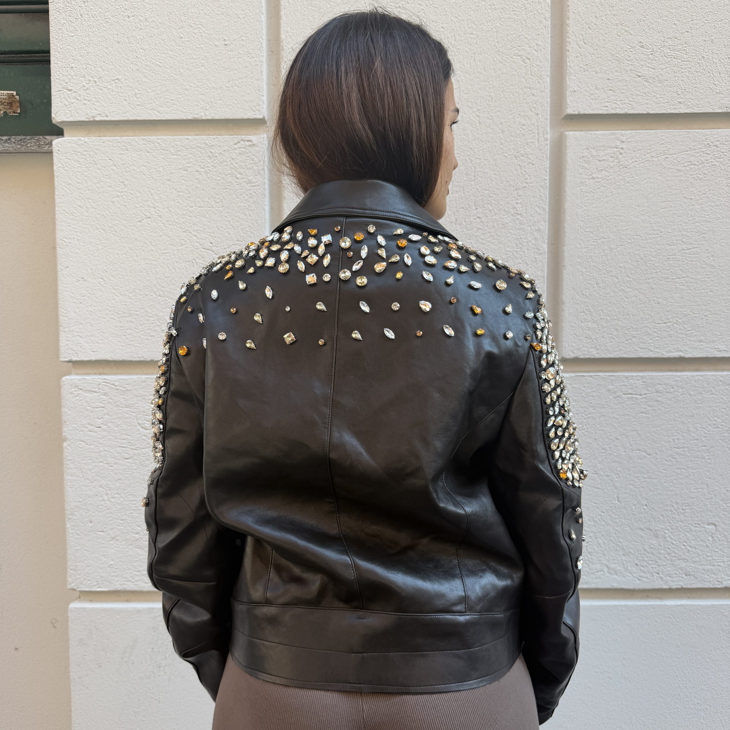 Odi et amo - Giubbino ecopelle pietre e strass - AEOD0061 - Marrone - immagine 3