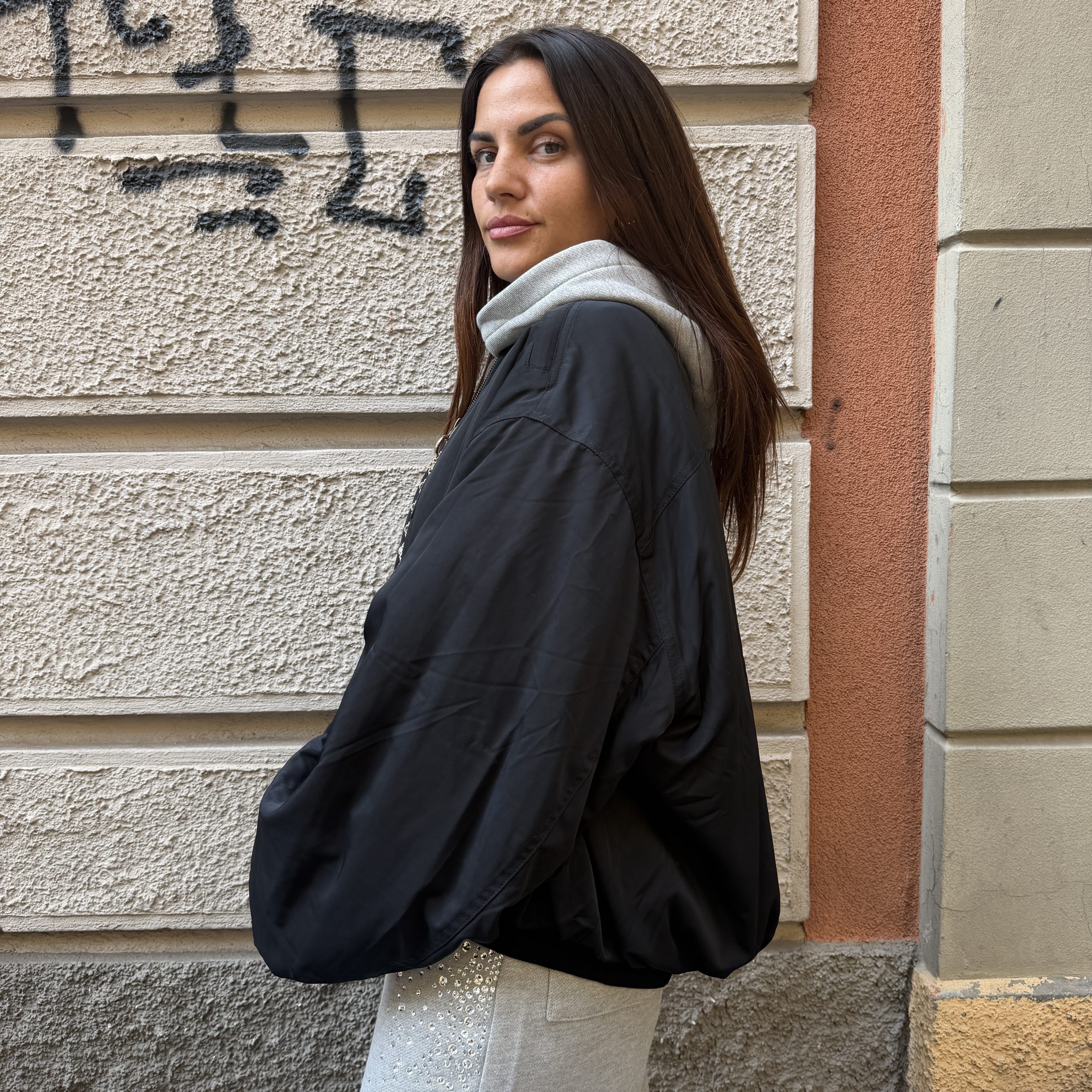 Odi et amo - Bomber oversize - AEOD0037 - Nero - immagine 2