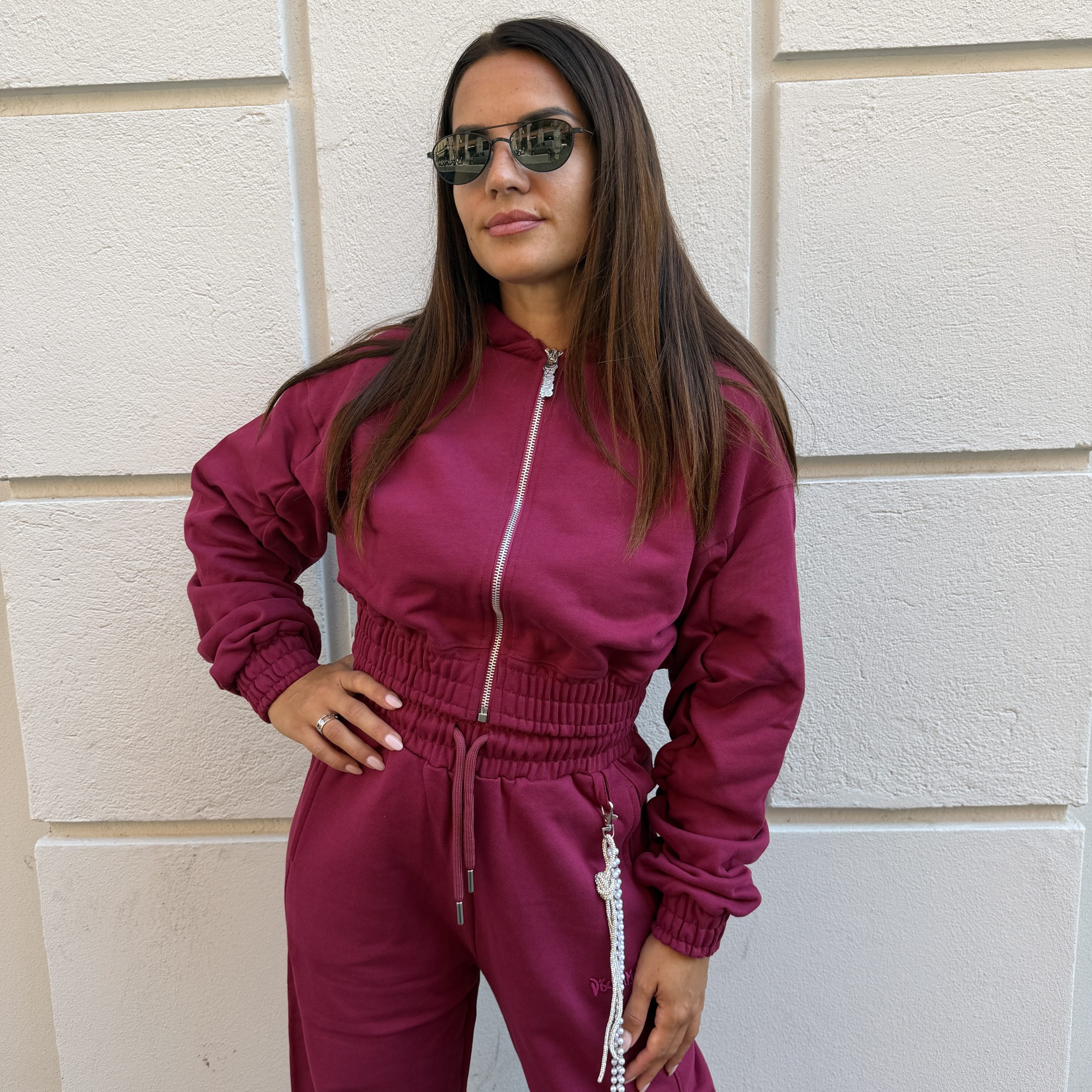 Disclaimer - Maglia donna full zip oversize in felpa - 26IDS55962 - Cherry