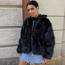 Disclaimer -Eco-fur jacket donna in pelliccia con cappuccio in felpa - 26IDS55895 - Nero