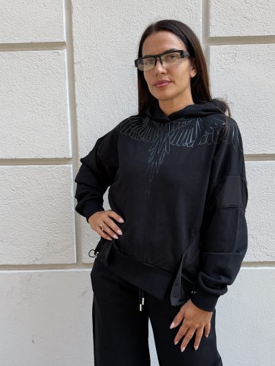 County of Milan - Maglia donna cappuccio in felpa con inserti nylon - 26ICM30254 - Nero