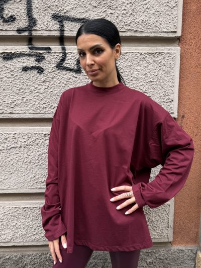 Kostumn1 - T-shirt over manica lunga con ricamo - KE2606 - Bordeaux