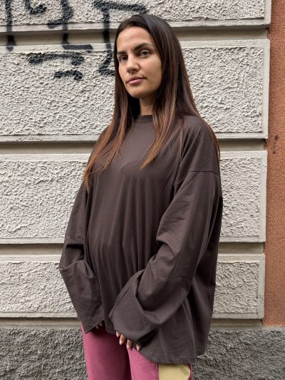 Kostumn1 - T-shirt over manica lunga con ricamo - KE2606 - Moro