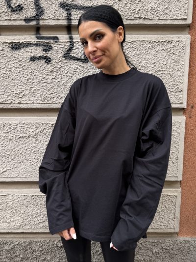 Kostumn1 - T-shirt over manica lunga con ricamo - KE2606 - Nero