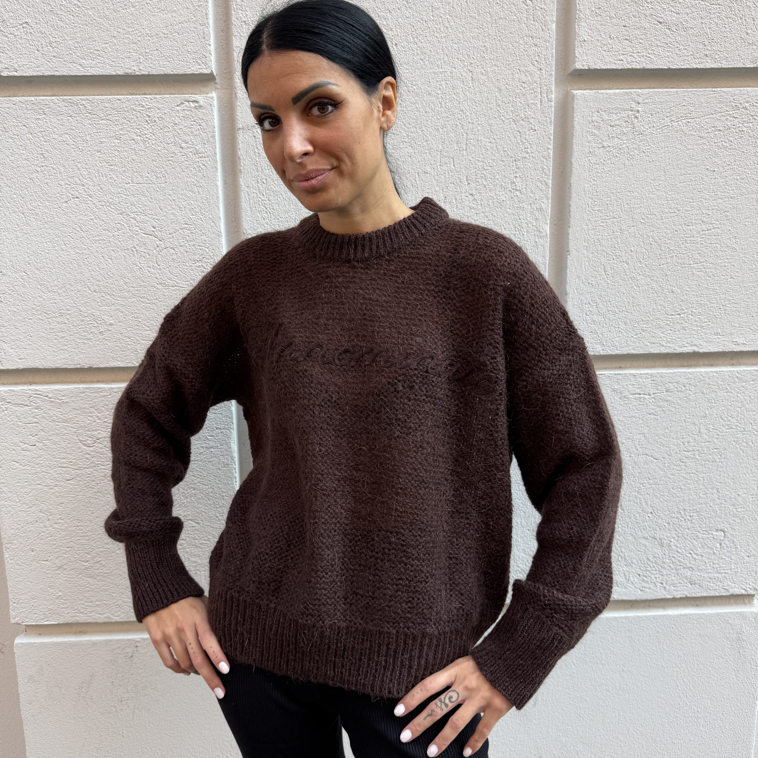 Hinnominate - Maglia girocollo in mohair - HMABW03019 - Caffè