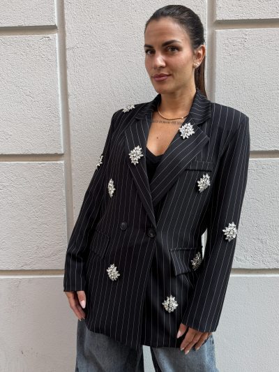 WONDERLAND - Blazer oversize custom con applicazioni gioiello - Nero