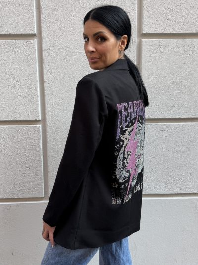 WONDERLAND - Blazer oversize custom pink tiger in strass - Nero