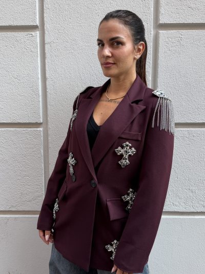 WONDERLAND - Blazer oversize custom croci e applicazioni removibili sulle spalle - Vino