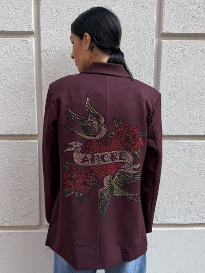 WONDERLAND - Blazer oversize custom tattoo old school strass - Vino