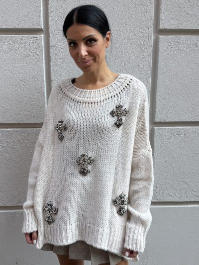 WONDERLAND - Pull oversize croci - Latte