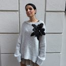 WONDERLAND - Pull oversize fiore paillettes - Grigio