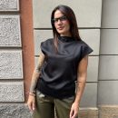 Gaelle Paris - Blusa con collo a cratere e mancia corta - GAABW11200 - Nero
