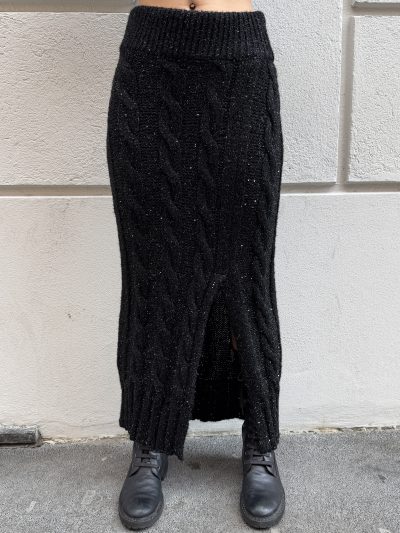 Gaelle Paris - Gonna lunga in maglieria con spacco sul davanti - GAABW11481 - Nero
