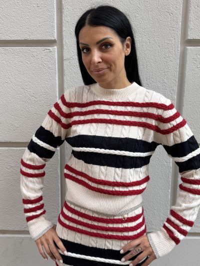 Gaelle Paris - Pullover con motivo a treccia e pendaglio sul retro - GAABW11437 - Crema