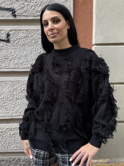 Gaelle Paris - Pullover paricollo a rombi con pendaglio logato sul retro - GAABW11470 - Nero
