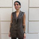 GL for Her - Giacca doppiopetto con colletto rever e tasche in ecopelle - GLD9020JW - Dark brown