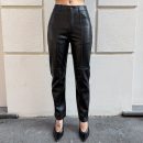 GL for Her - Pantalone a sigaretta in ecopelle con tasche e spacchetti laterali sul fondo - GLD7038PA - Nero