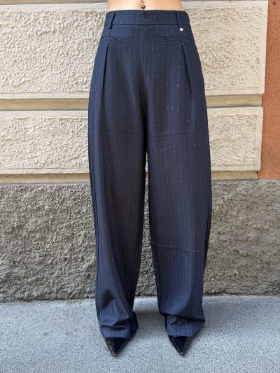 GL for Her - Pantalone gessato a palazzo con pinces - GLD7059PA - Navy