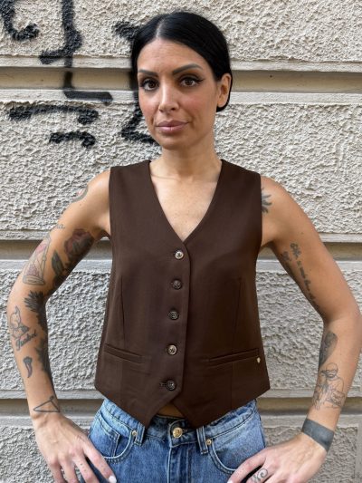 GL for Her - Gilet monopetto con tasche - GLD9026JW - Dark brown