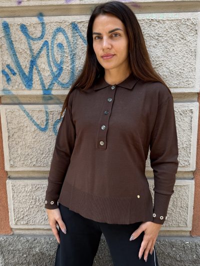 GL for Her - Polo over con spacchi laterali e applicazioni su polsini - GLD9018HG - Dark brown