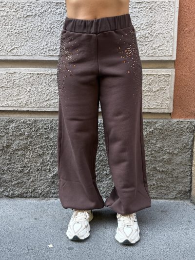Odi et amo - Pantalone felpa strass - AEOD0076 - Marrone