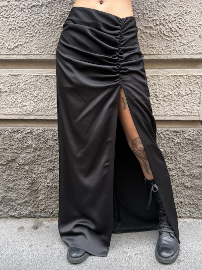Gaelle Paris - Gonna lunga con spacco e arricciatura - GAABW11197 - Nero