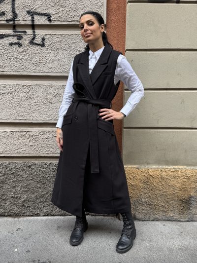 GL for Her - Gilet lungo con colletto rever, doppiopetto e spacco dietro - GLD9018JW - Nero