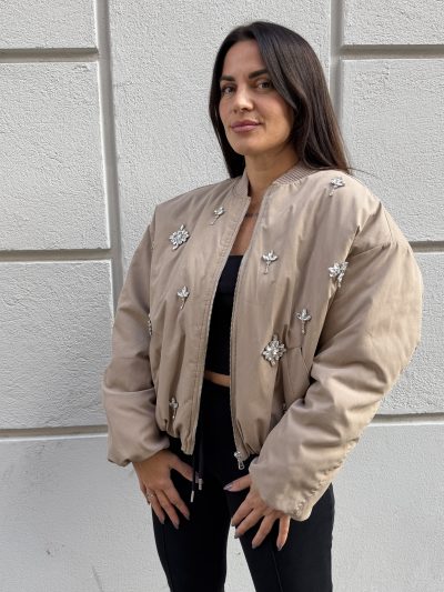 WONDERLAND - Bomber oversize custom con applicazioni gioiello - Beige