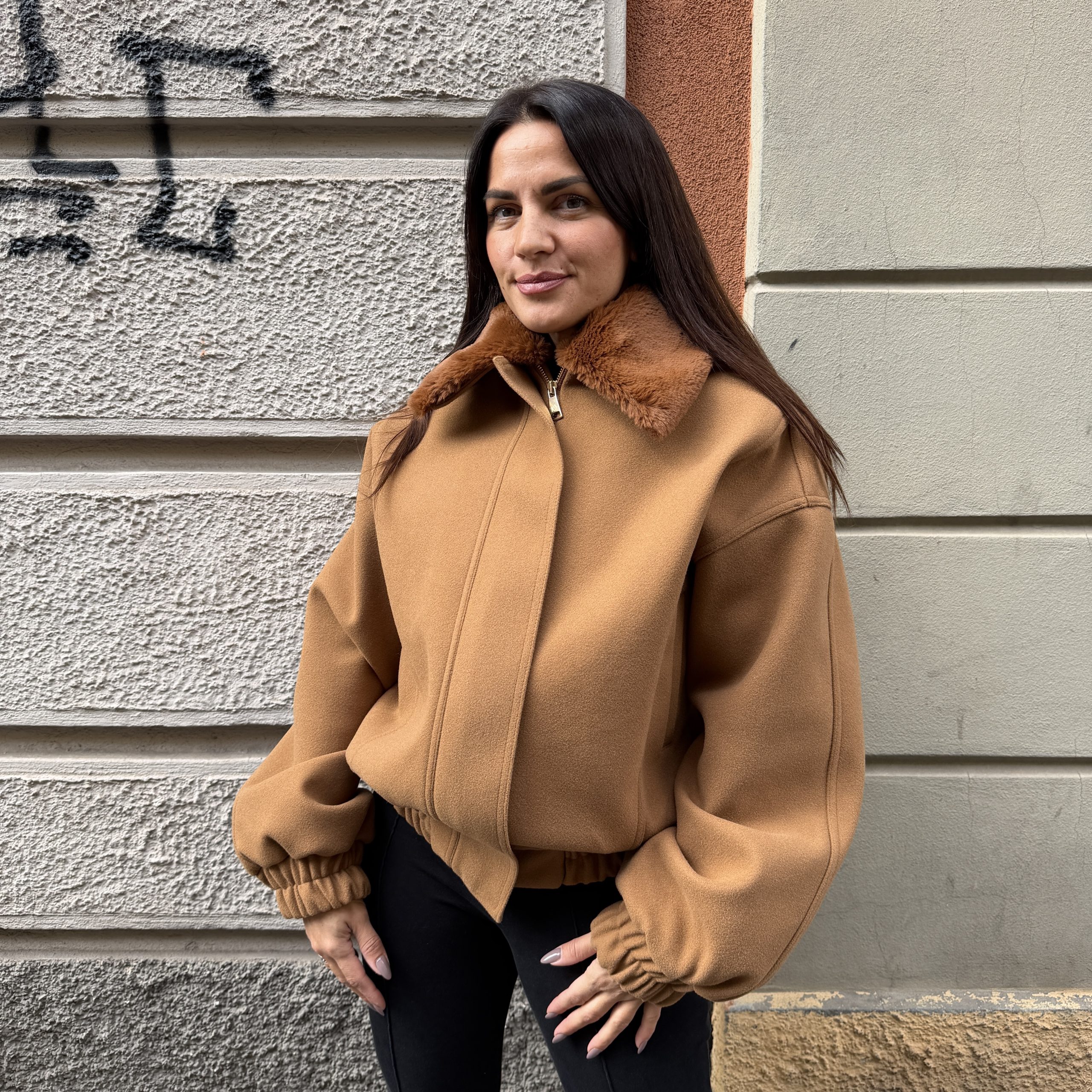 Kostumn1 - Bomber collo ecopelliccia - KE26102 - Camel