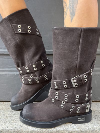 Cult - Stivale medio in suede con tubolare largo e cinturini  - UNDERGROUND 4863 - CLW486400 - Dark brown