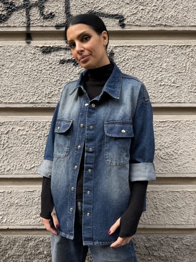 Gaelle Paris - Camicia over in denim - GAABW11558 - Blu scuro