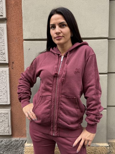 Hinnominate - Felpa cappuccio full zip con parti al rovescio - HMABW03109 - Bordeaux
